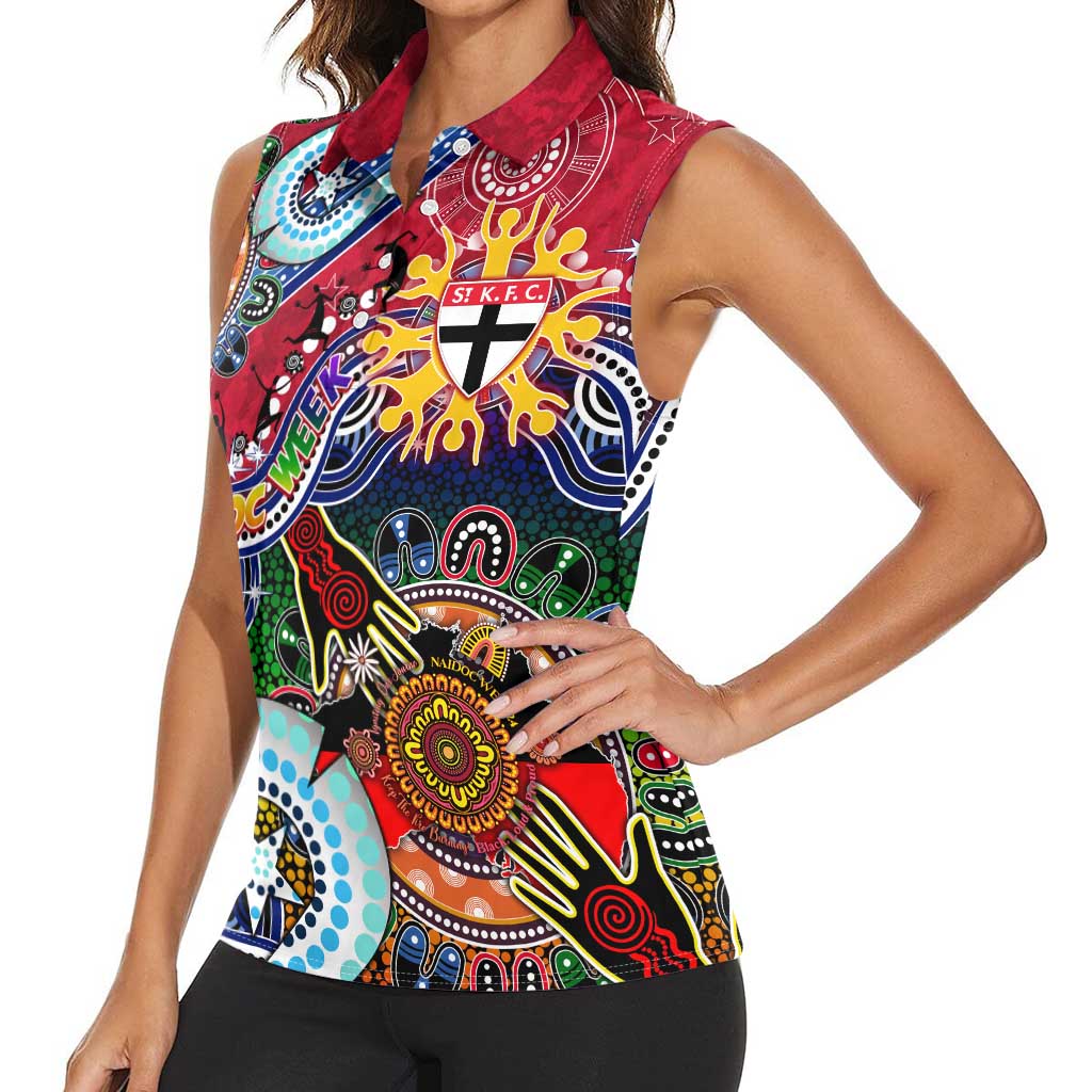 Custom NAIDOC Week 2024 St Kilda Saints Women Sleeveless Polo Shirt Australia Aboriginal Dot Painting