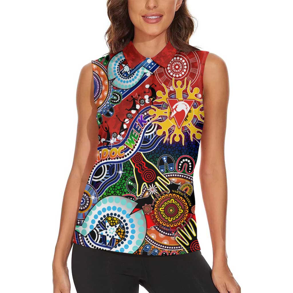 Custom NAIDOC Week 2024 Sydney Swans Women Sleeveless Polo Shirt Australia Aboriginal Dot Painting