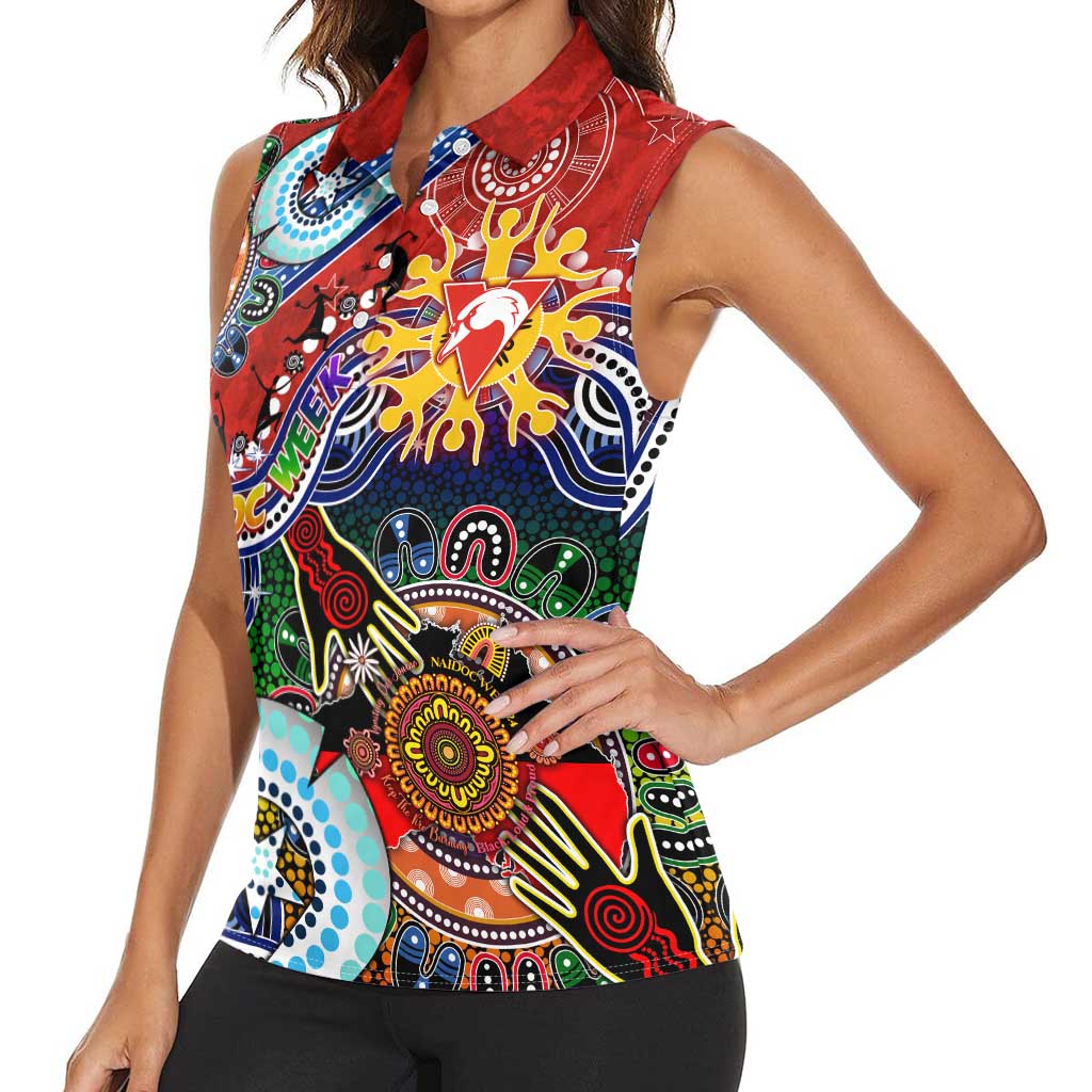 Custom NAIDOC Week 2024 Sydney Swans Women Sleeveless Polo Shirt Australia Aboriginal Dot Painting