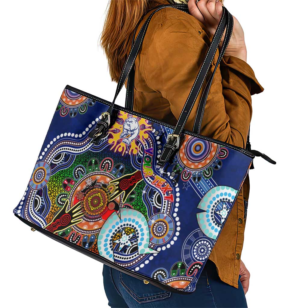 Custom NAIDOC Week 2024 Western Bulldogs Leather Tote Bag Australia Aboriginal Dot Painting