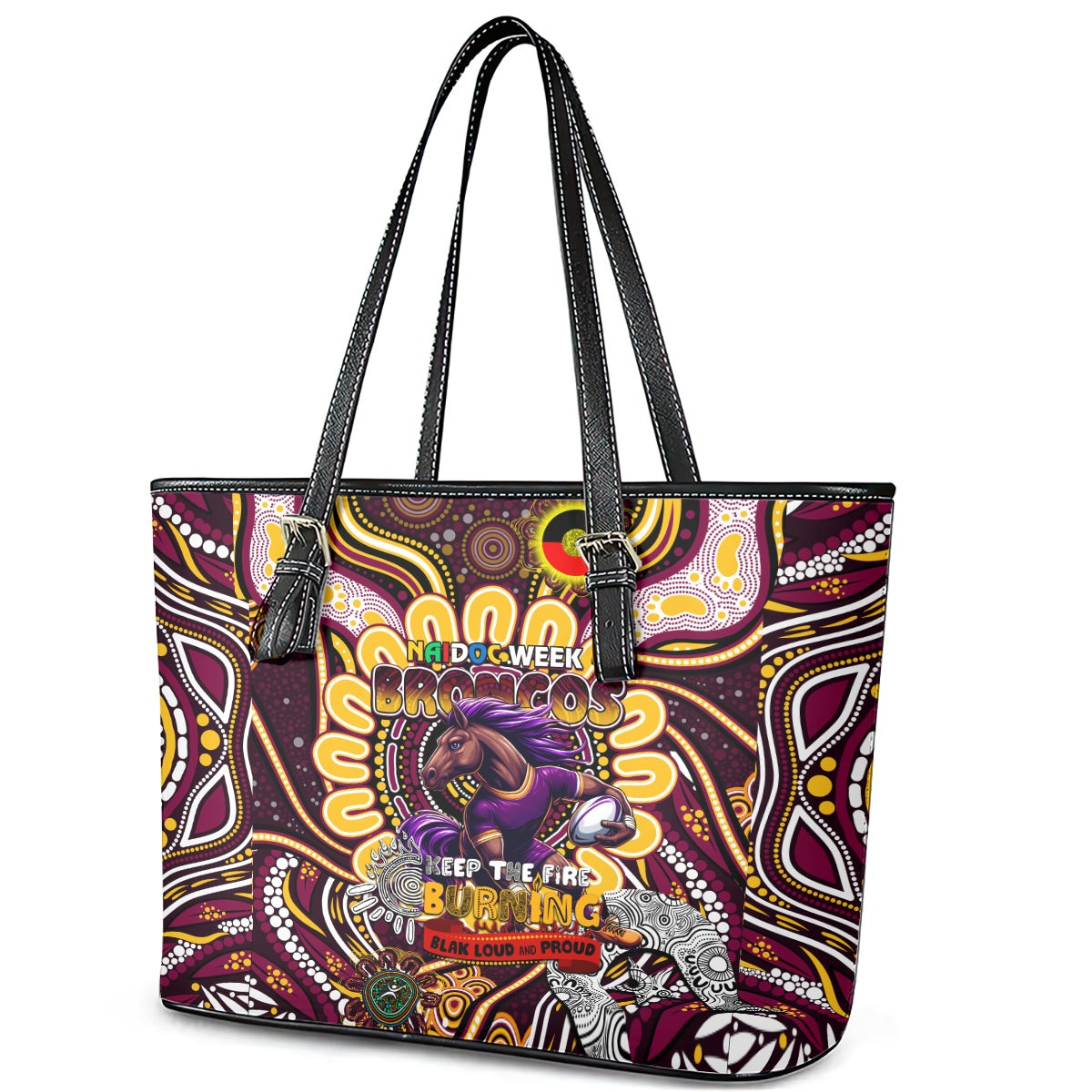 NAIDOC Week 2024 Broncos Leather Tote Bag Mascot Rugby