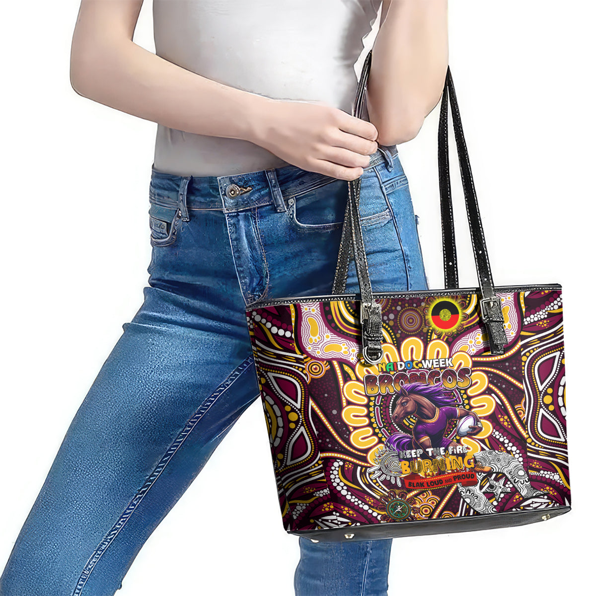 NAIDOC Week 2024 Broncos Leather Tote Bag Mascot Rugby