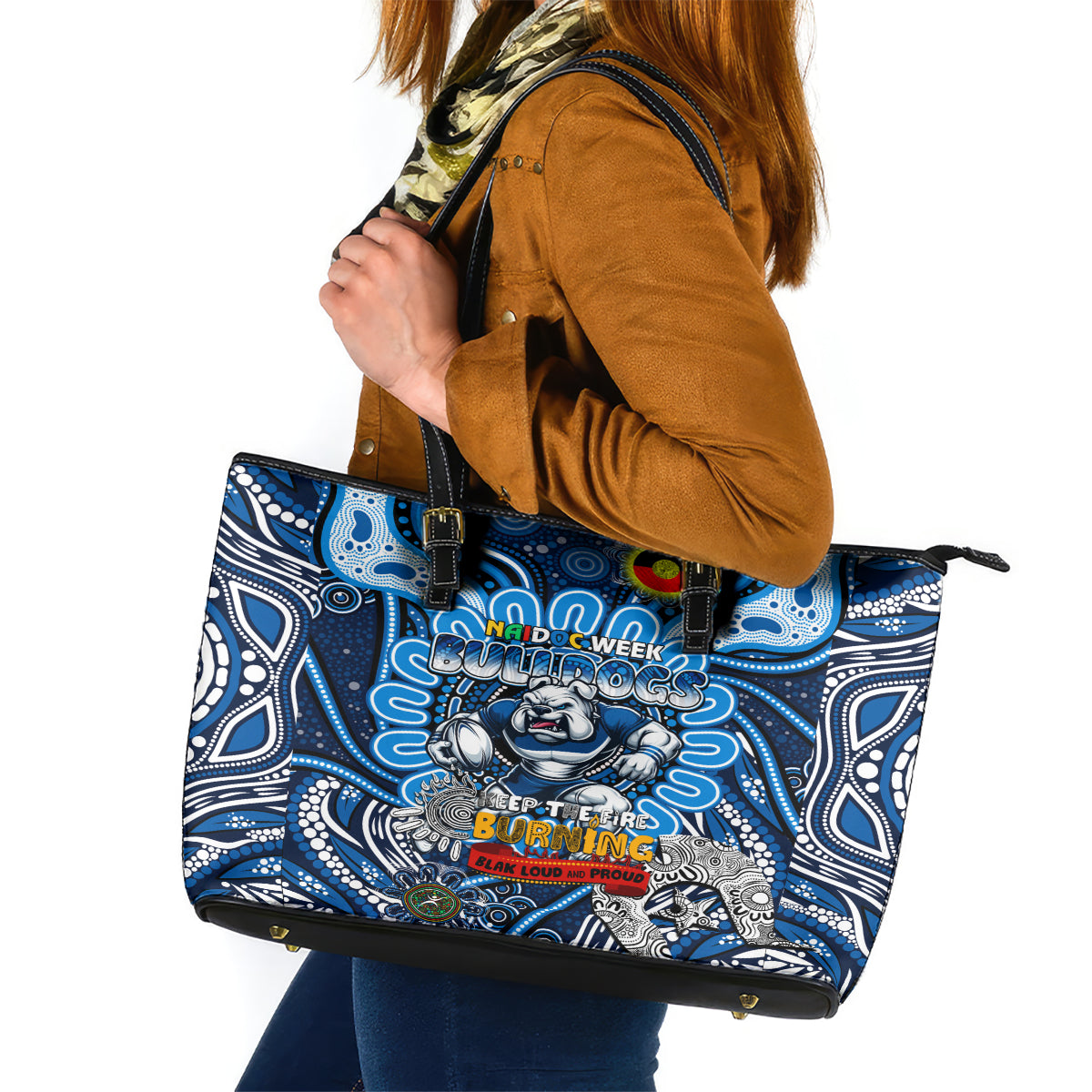 NAIDOC Week 2024 Bulldogs Leather Tote Bag Mascot Rugby