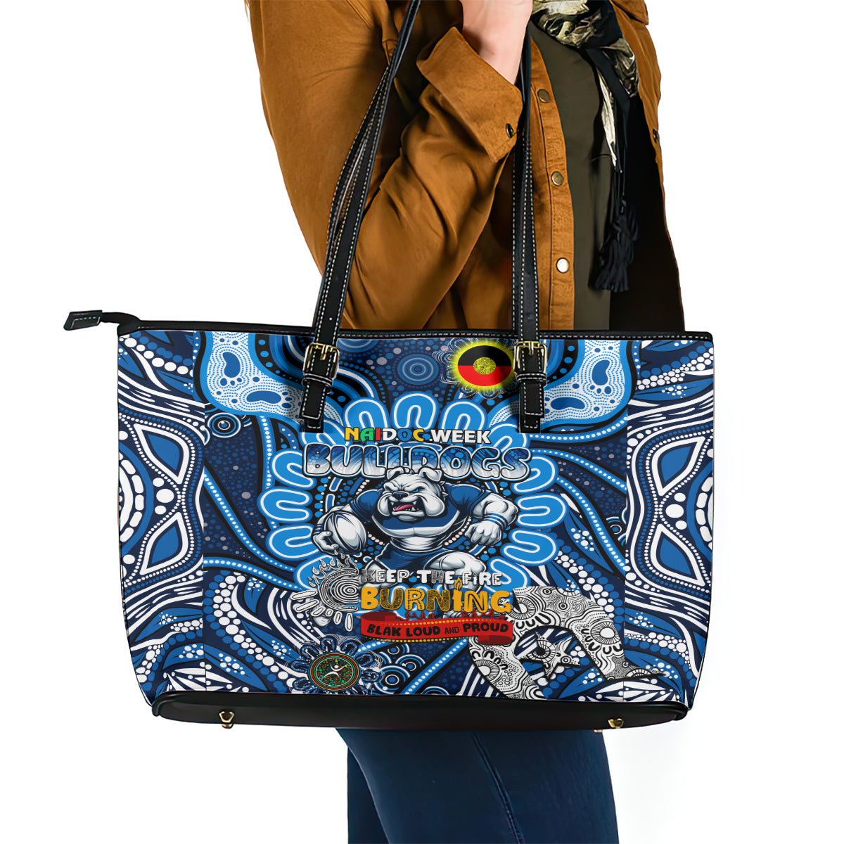 NAIDOC Week 2024 Bulldogs Leather Tote Bag Mascot Rugby