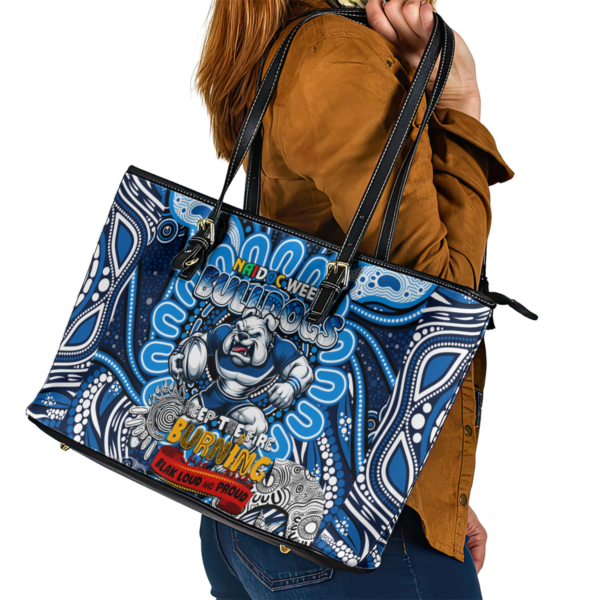 NAIDOC Week 2024 Bulldogs Leather Tote Bag Mascot Rugby