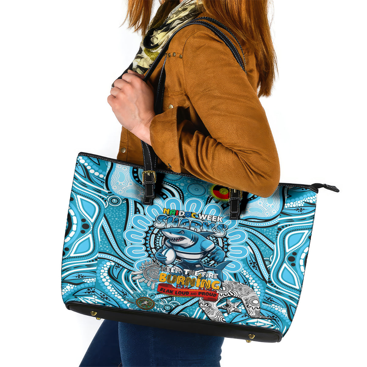 NAIDOC Week 2024 Sharks Leather Tote Bag Mascot Rugby