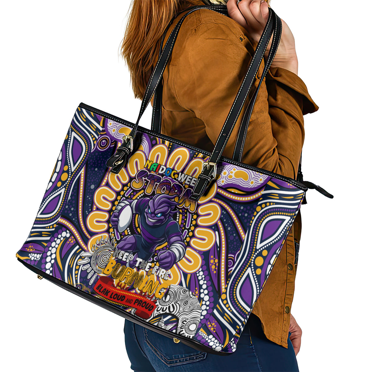 NAIDOC Week 2024 Storm Leather Tote Bag Mascot Rugby