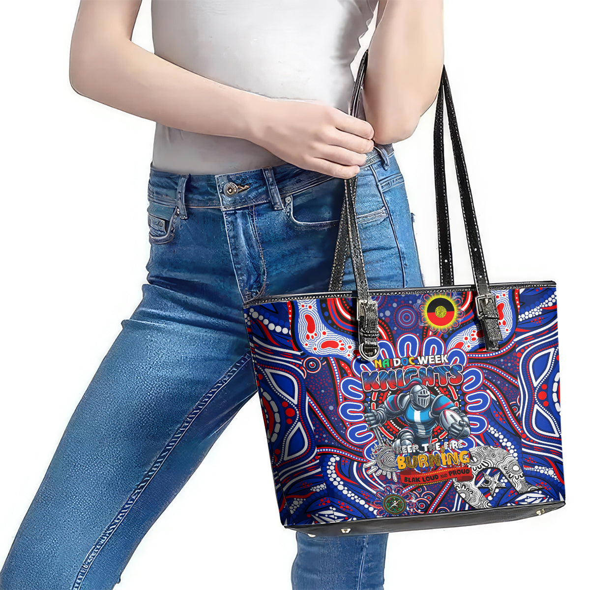 NAIDOC Week 2024 Knights Leather Tote Bag Mascot Rugby