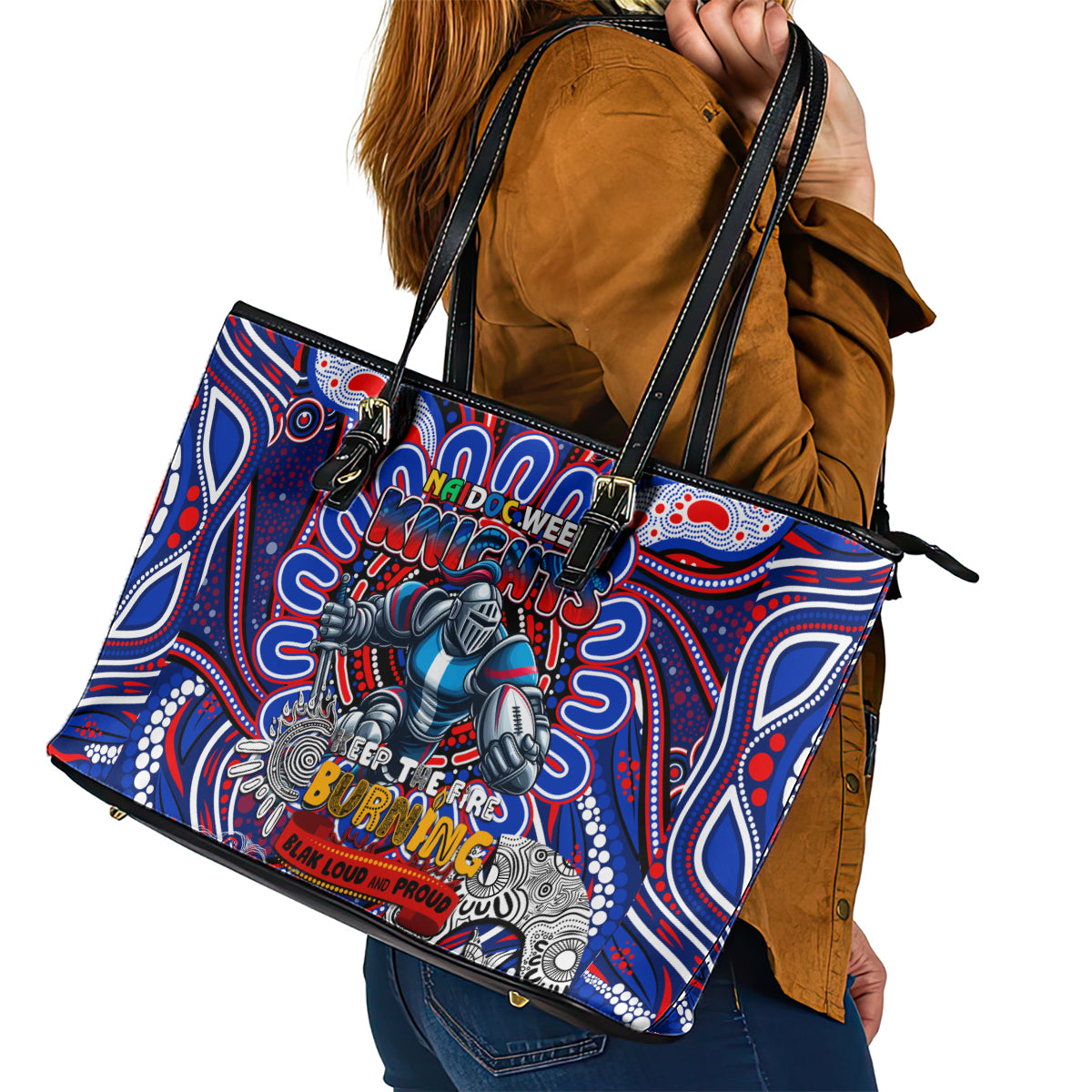 NAIDOC Week 2024 Knights Leather Tote Bag Mascot Rugby