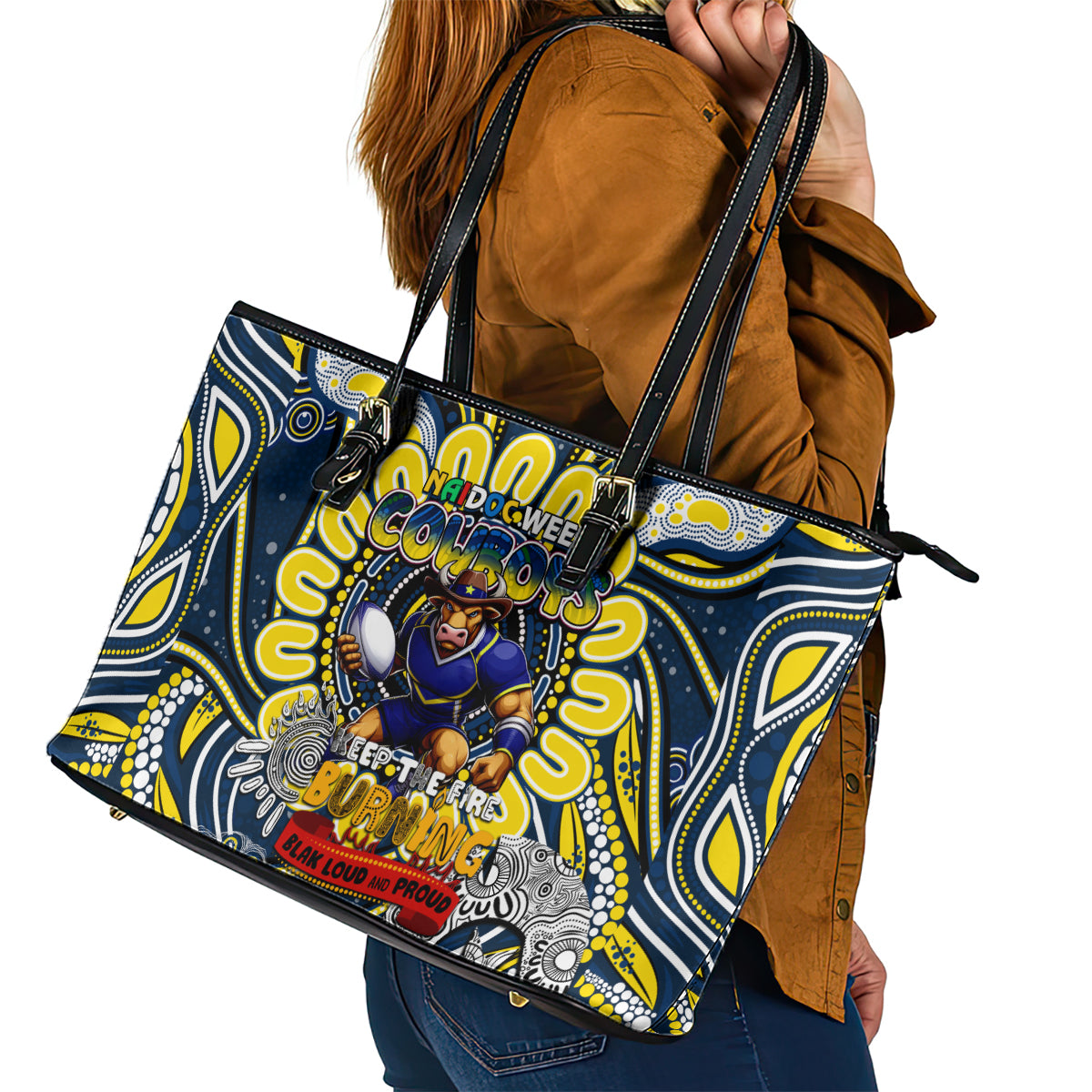 NAIDOC Week 2024 Cowboys Leather Tote Bag Mascot Rugby