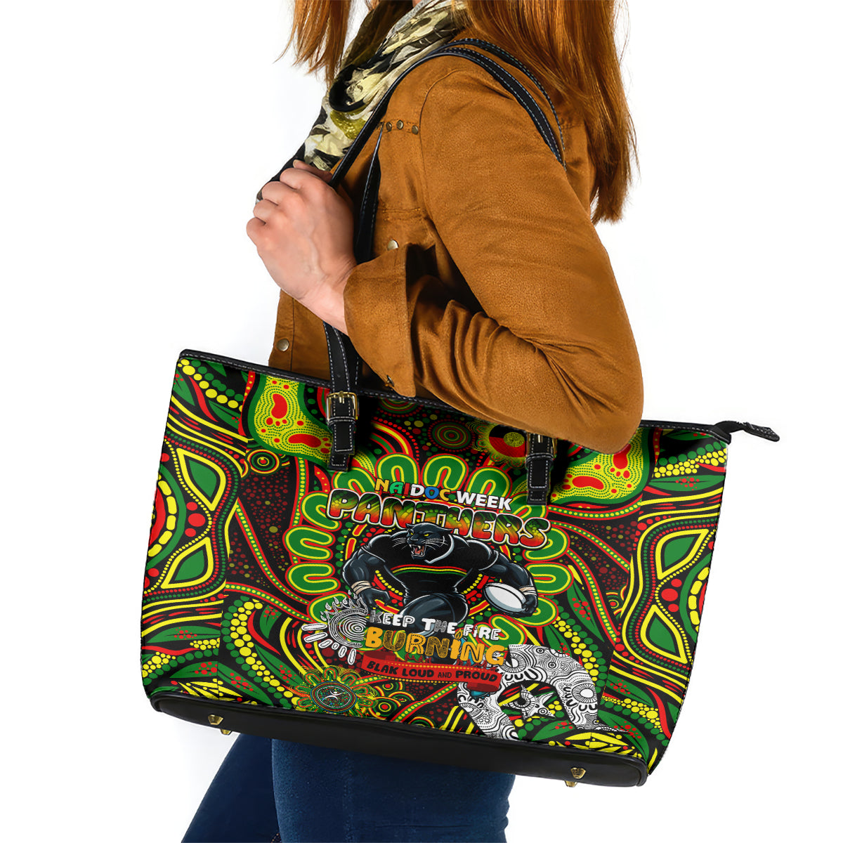 NAIDOC Week 2024 Panthers Leather Tote Bag Mascot Rugby