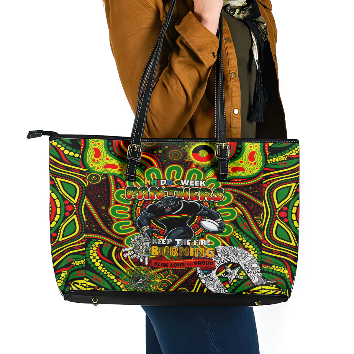 NAIDOC Week 2024 Panthers Leather Tote Bag Mascot Rugby