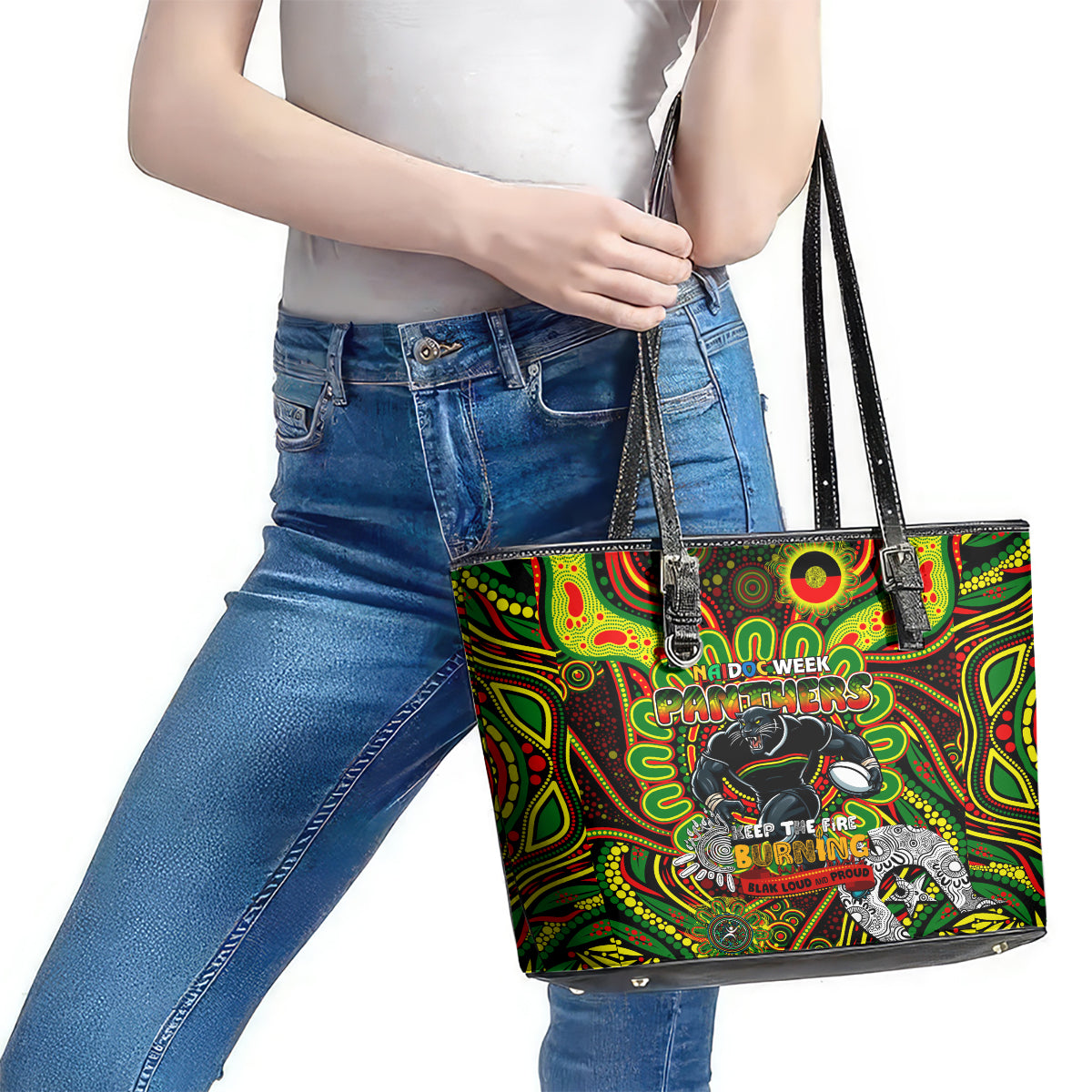 NAIDOC Week 2024 Panthers Leather Tote Bag Mascot Rugby