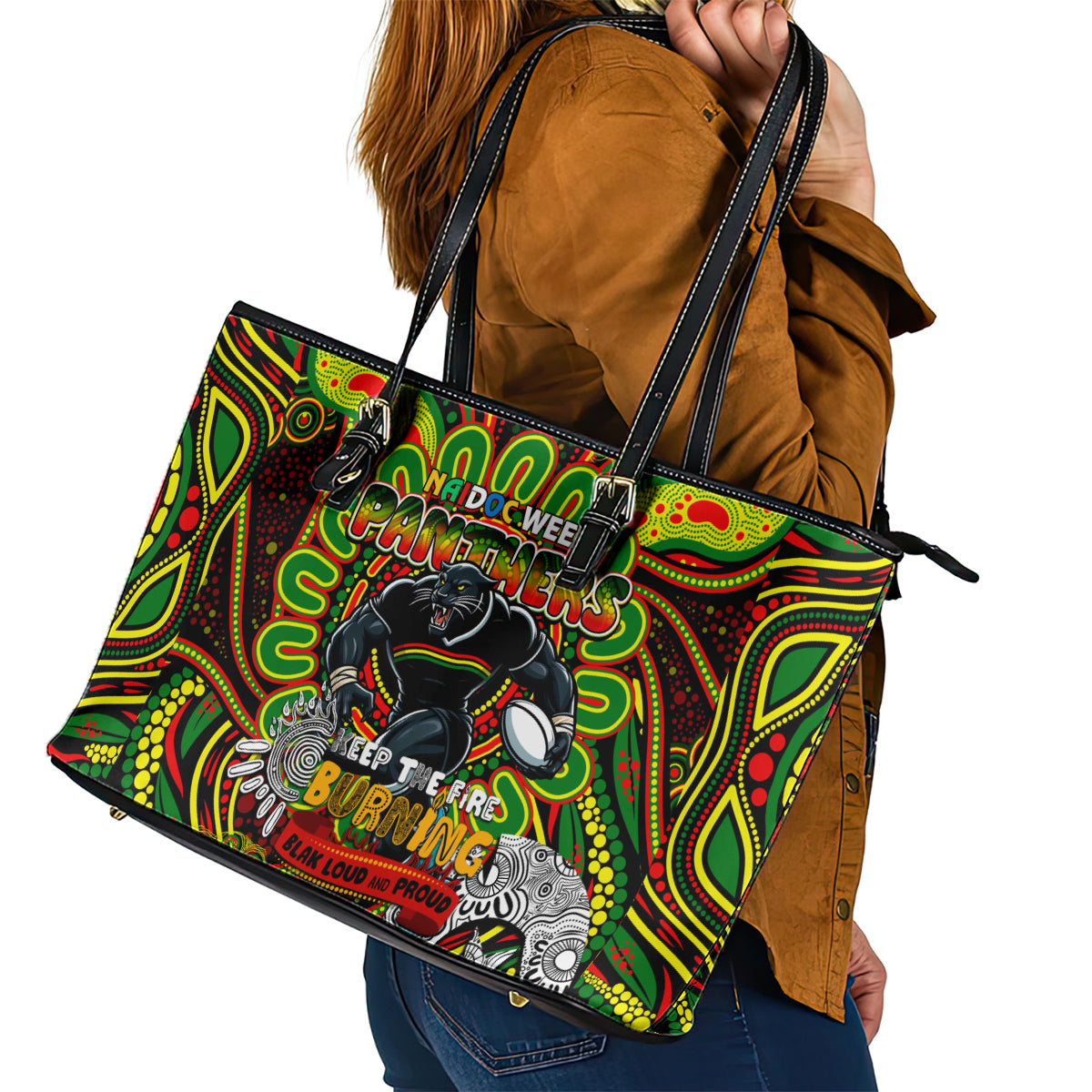 NAIDOC Week 2024 Panthers Leather Tote Bag Mascot Rugby