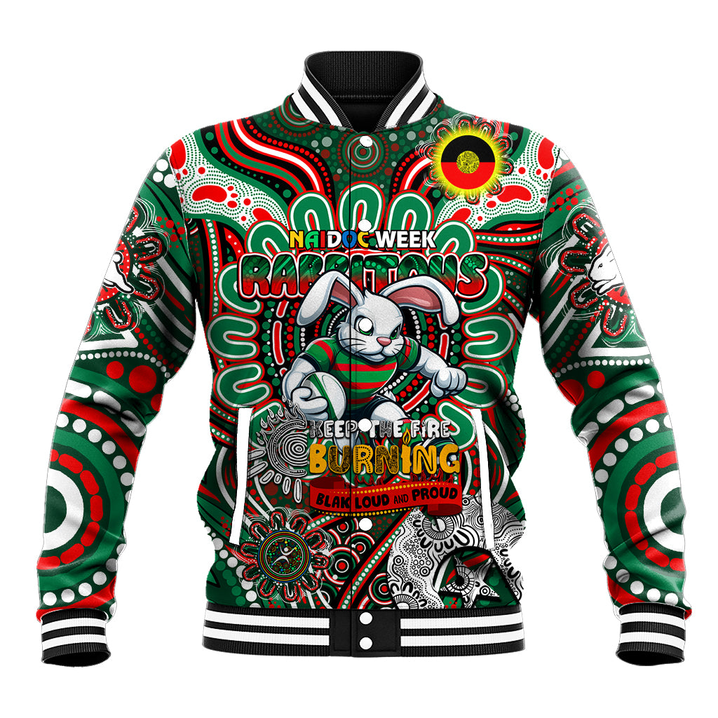 Custom NAIDOC Week 2024 Rabbitohs Baseball Jacket Mascot Rugby DT02