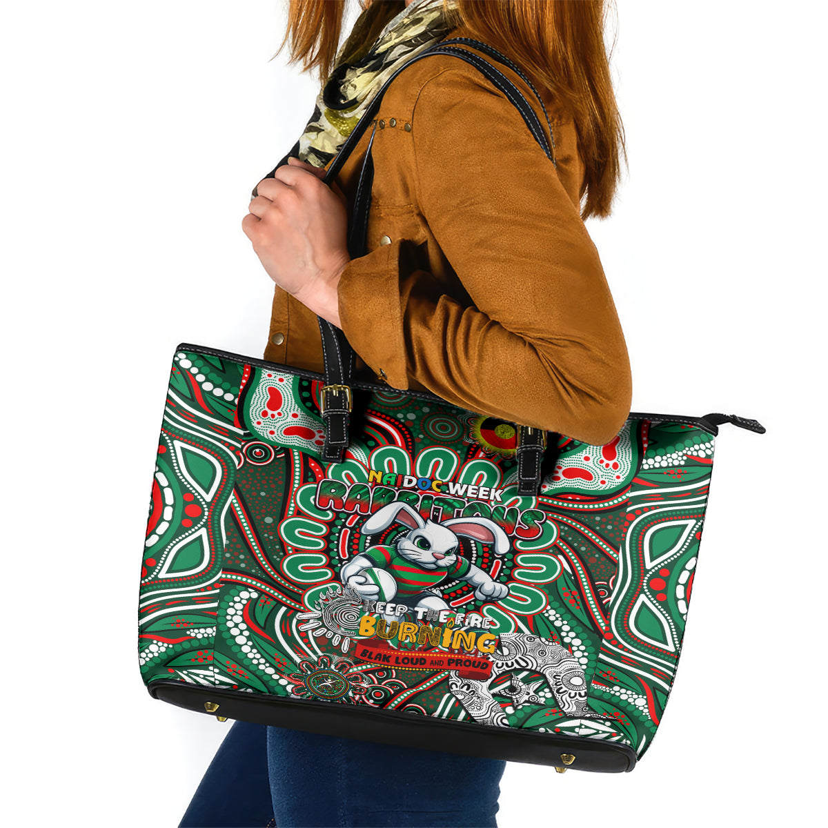 NAIDOC Week 2024 Rabbitohs Leather Tote Bag Mascot Rugby