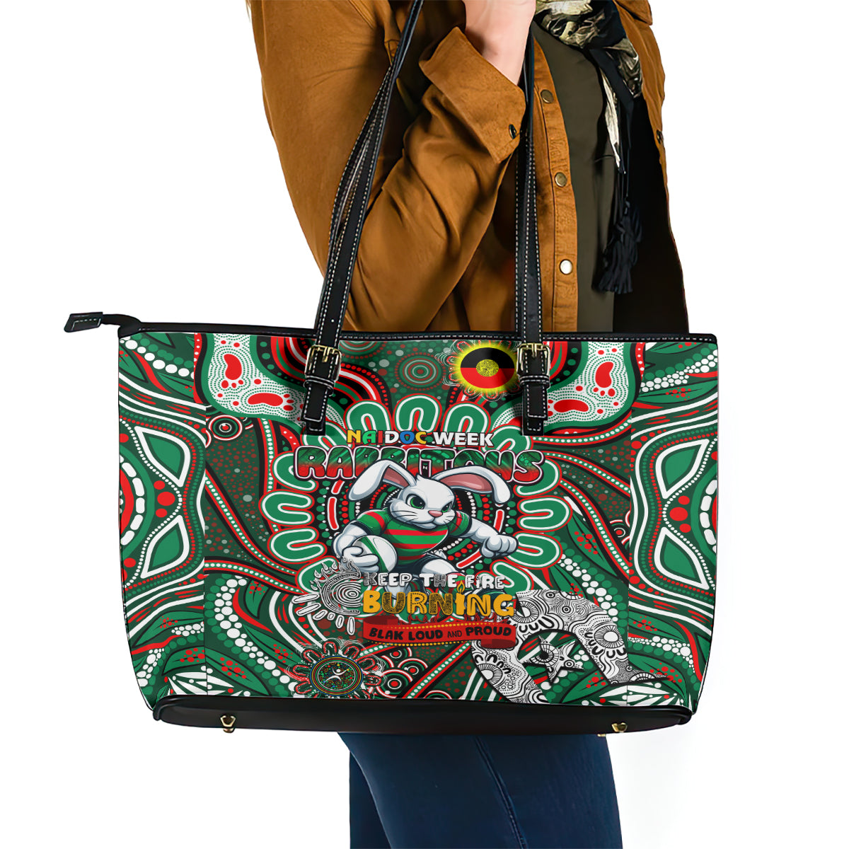 NAIDOC Week 2024 Rabbitohs Leather Tote Bag Mascot Rugby