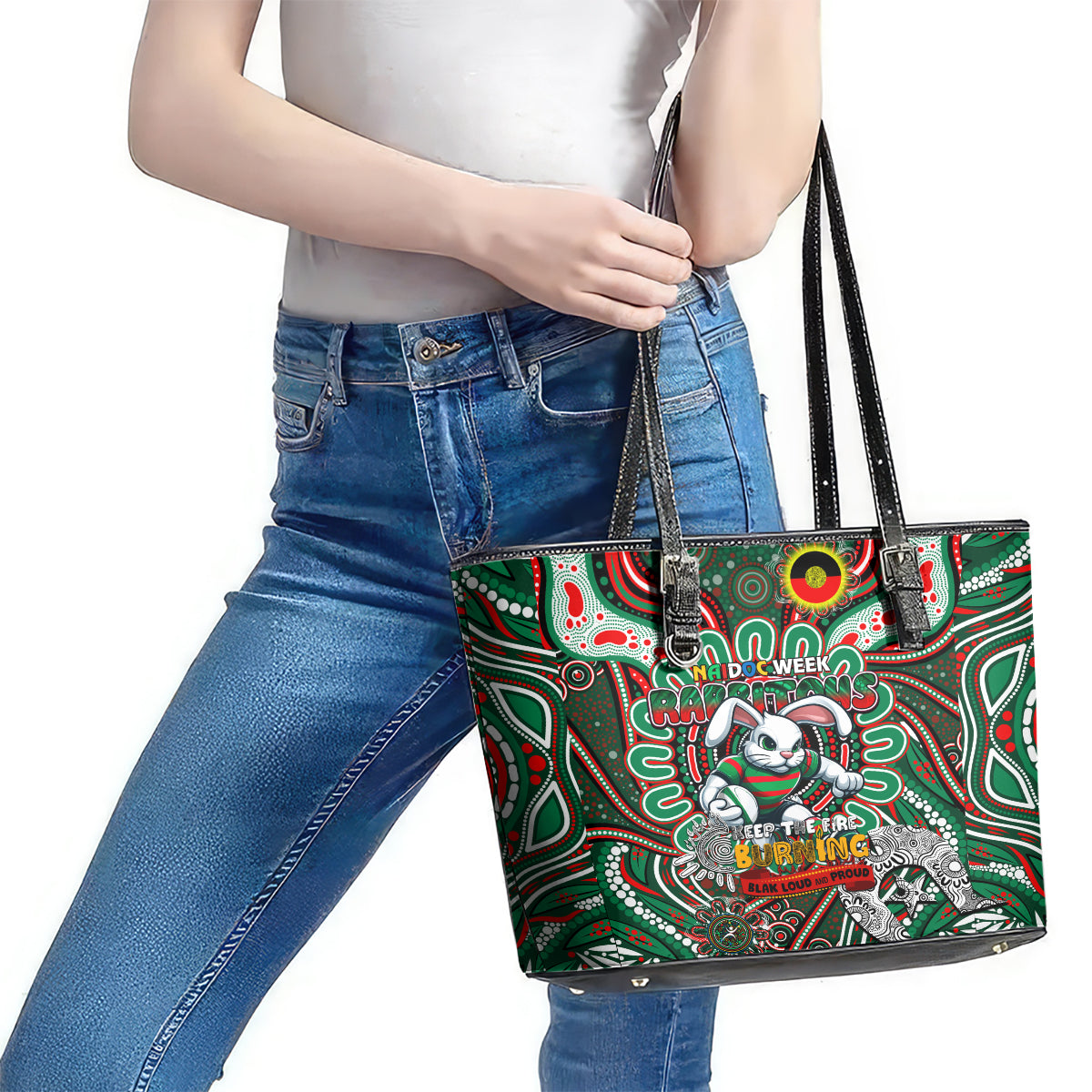 NAIDOC Week 2024 Rabbitohs Leather Tote Bag Mascot Rugby