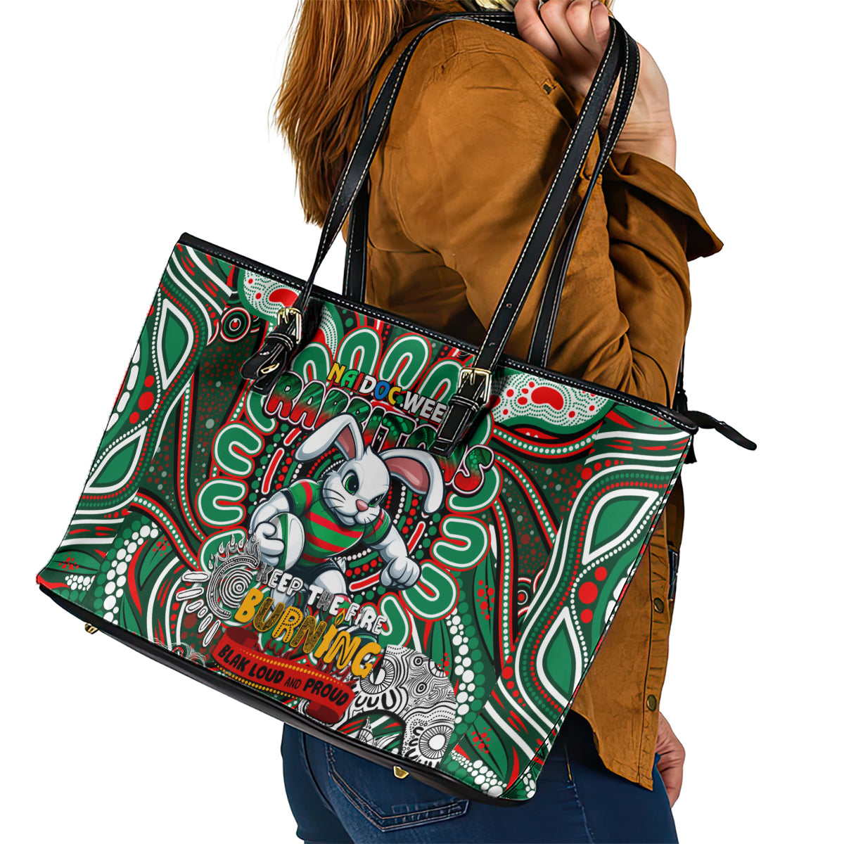 NAIDOC Week 2024 Rabbitohs Leather Tote Bag Mascot Rugby