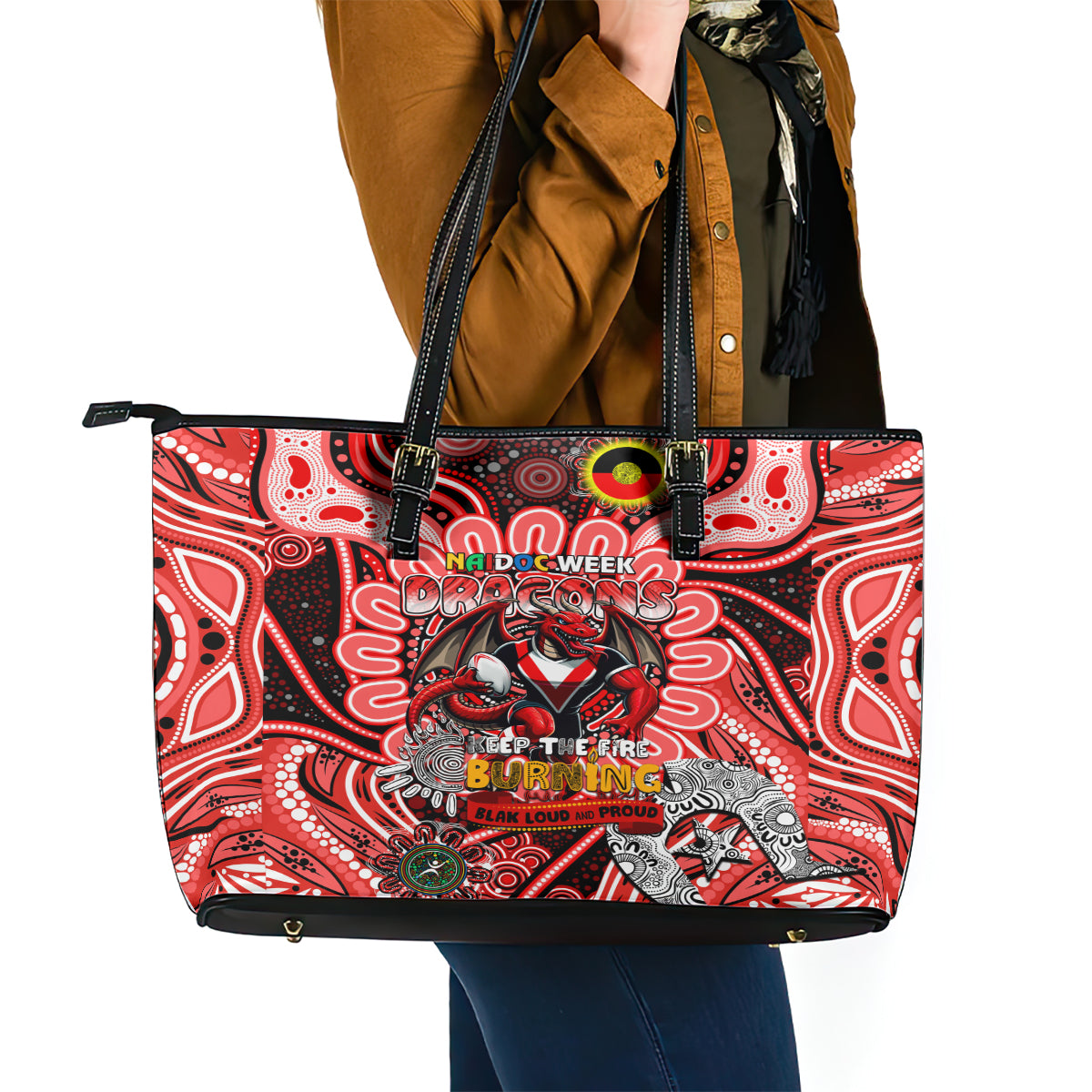 NAIDOC Week 2024 Dragons Leather Tote Bag Mascot Rugby