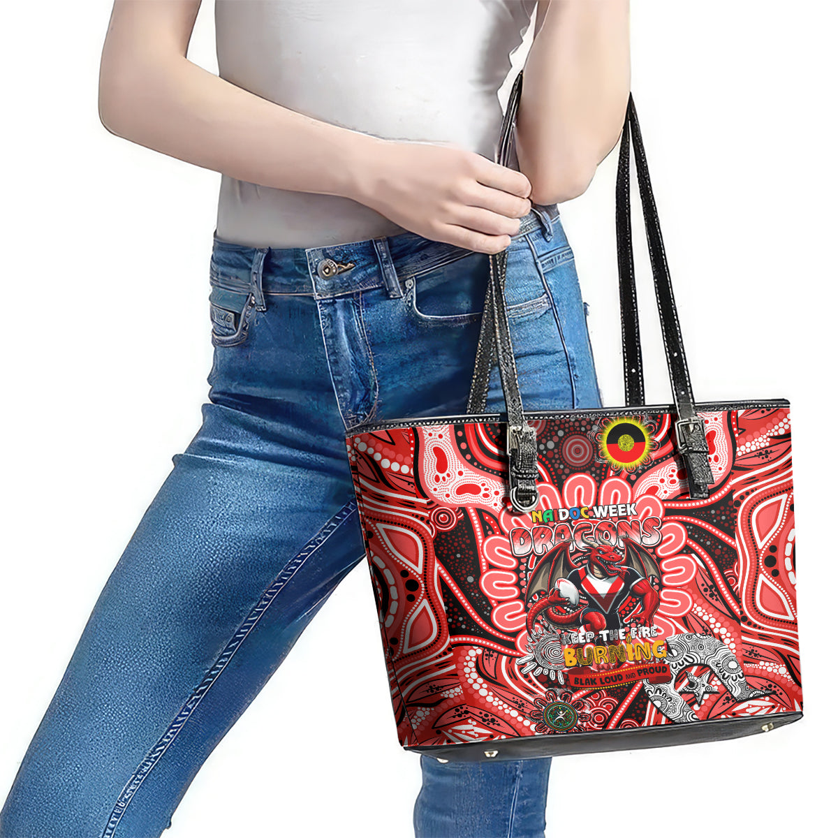 NAIDOC Week 2024 Dragons Leather Tote Bag Mascot Rugby