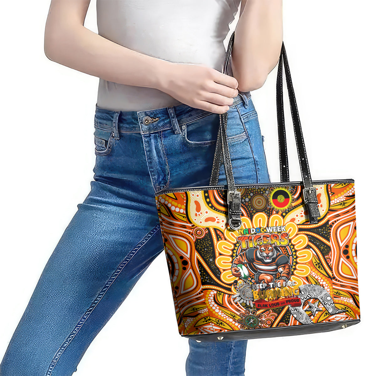 NAIDOC Week 2024 Tigers Leather Tote Bag Mascot Rugby