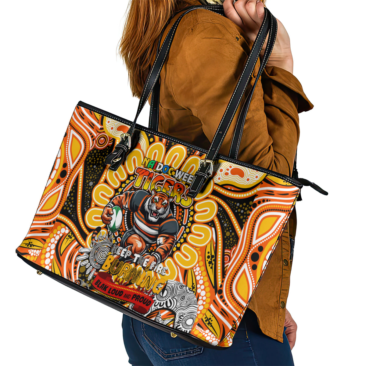 NAIDOC Week 2024 Tigers Leather Tote Bag Mascot Rugby