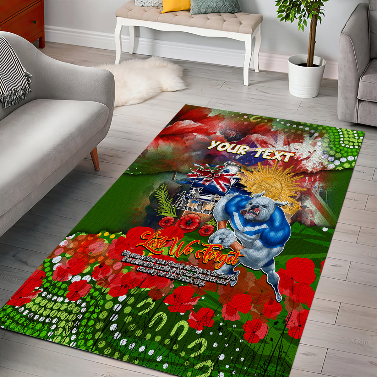 Personalised Australia Rugby Raiders ANZAC Area Rug Canberra Scratch Style