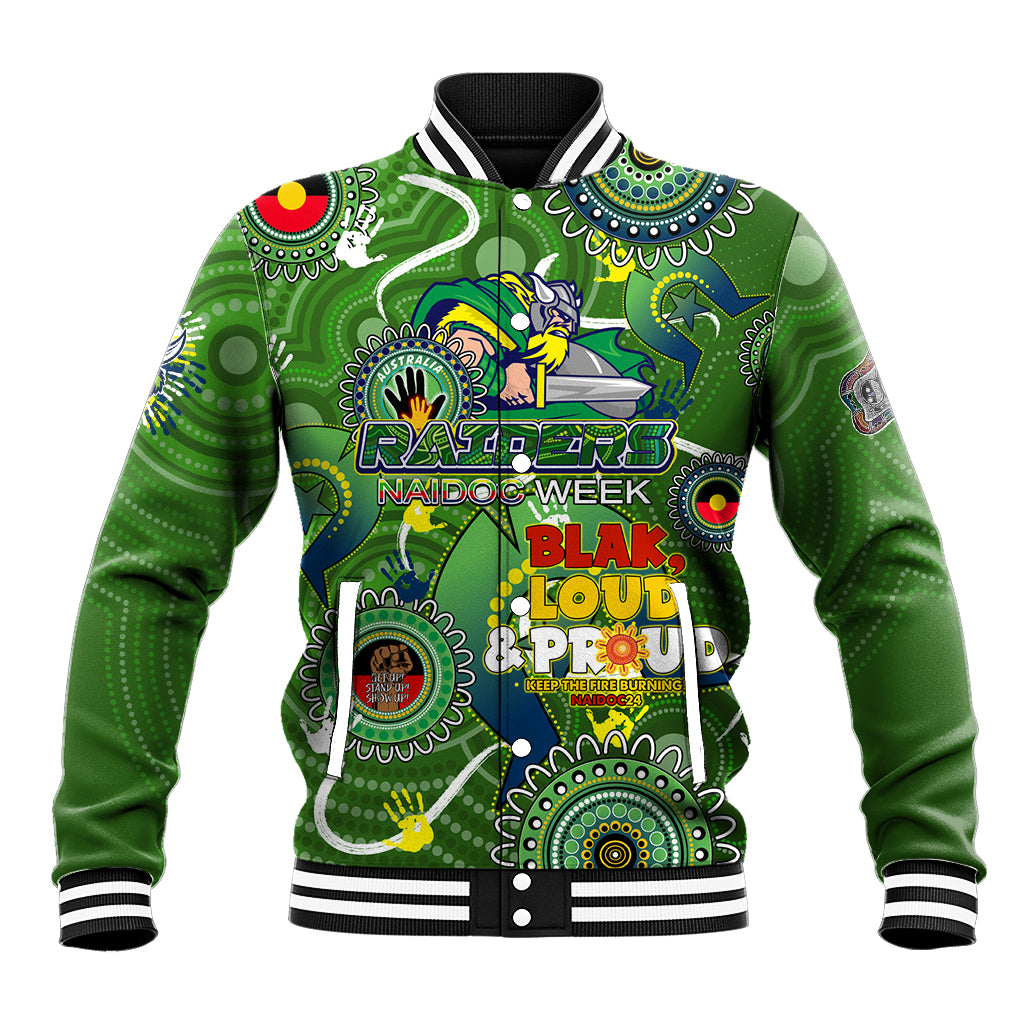 Personalised NAIDOC Week 2024 Raiders Baseball Jacket Australia Fire Burning