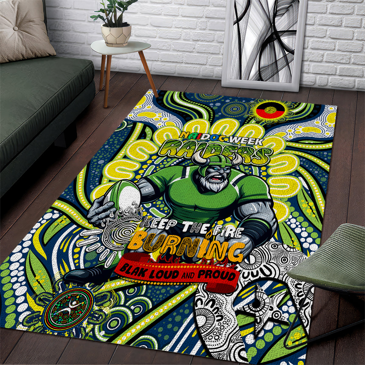 Custom NAIDOC Week 2024 Raiders Area Rug Mascot Rugby DT02