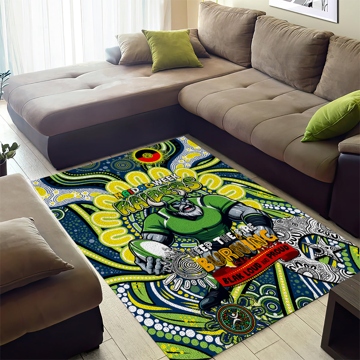 Custom NAIDOC Week 2024 Raiders Area Rug Mascot Rugby DT02