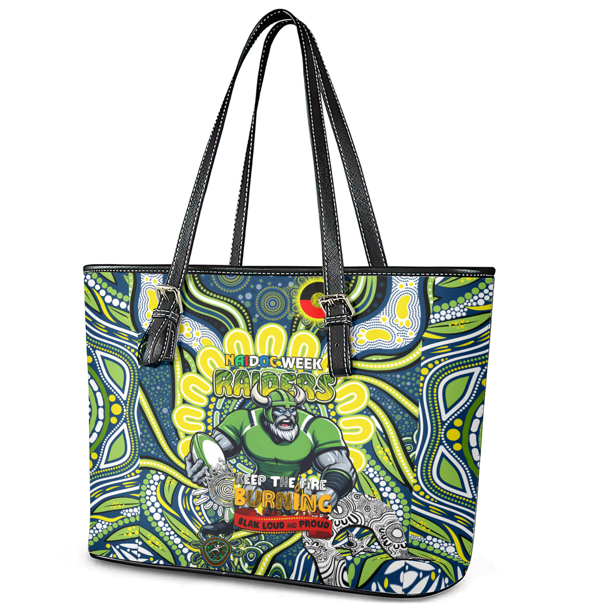 Custom NAIDOC Week 2024 Raiders Leather Tote Bag Mascot Rugby DT02