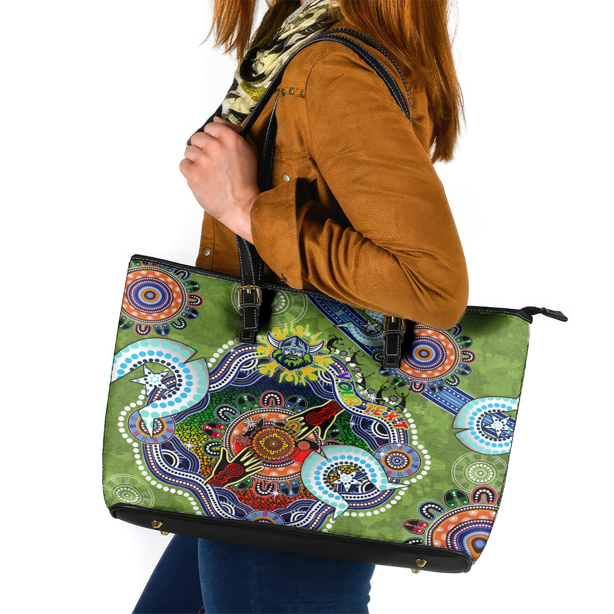 Personalised Raiders NAIDOC Week 2024 Leather Tote Bag Australia Aboriginal Dot Painting