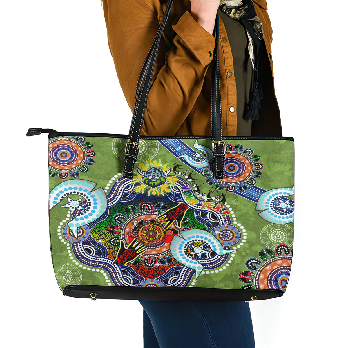 Personalised Raiders NAIDOC Week 2024 Leather Tote Bag Australia Aboriginal Dot Painting