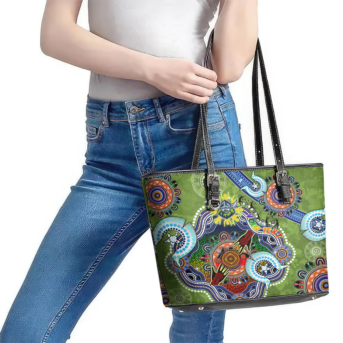 Personalised Raiders NAIDOC Week 2024 Leather Tote Bag Australia Aboriginal Dot Painting