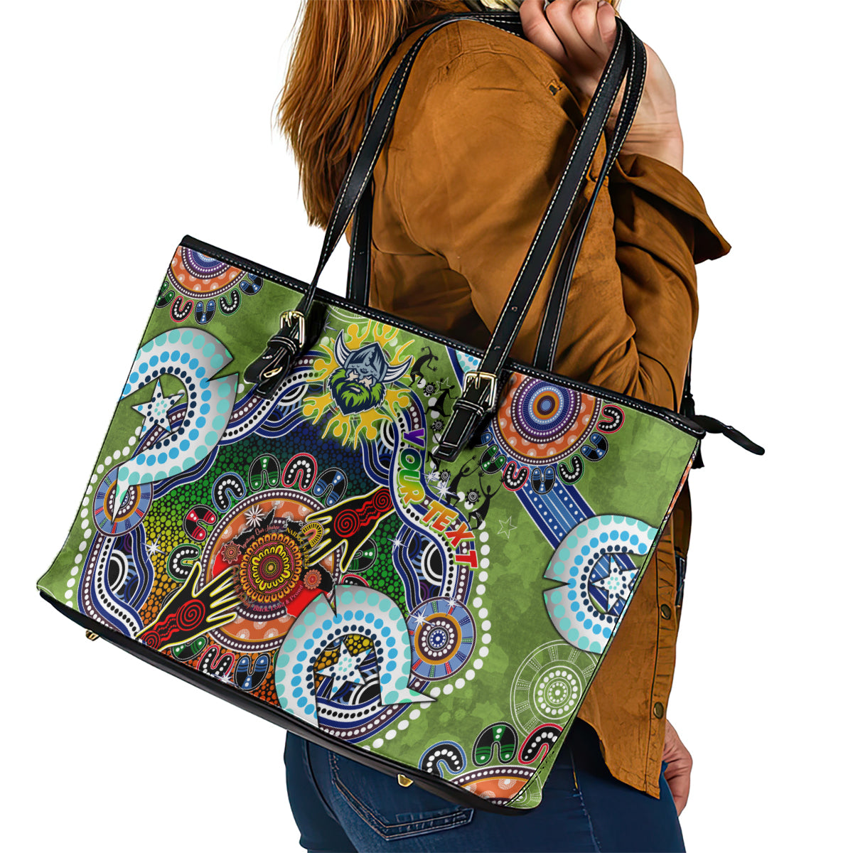 Personalised Raiders NAIDOC Week 2024 Leather Tote Bag Australia Aboriginal Dot Painting