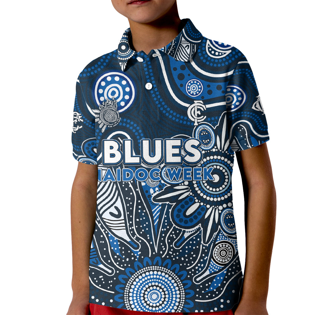 Personalised Blues NAIDOC Week 2024 Kid Polo Shirt Aussie Aboriginal Art