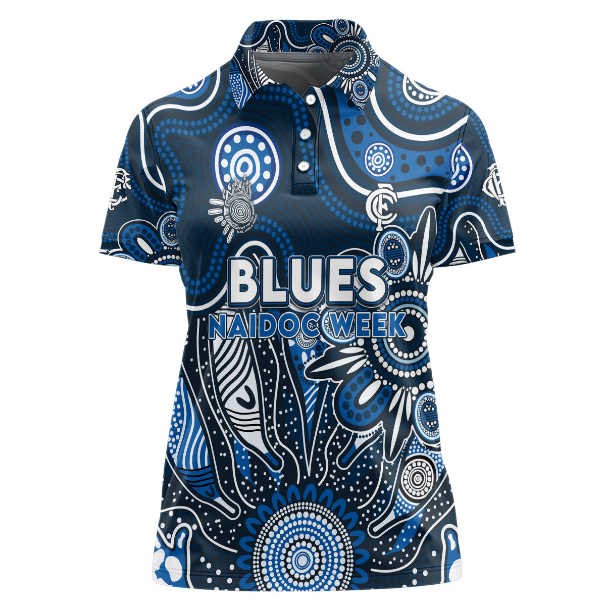 Personalised Blues NAIDOC Week 2024 Women Polo Shirt Aussie Aboriginal Art