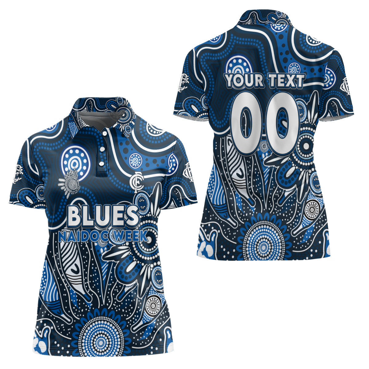 Personalised Blues NAIDOC Week 2024 Women Polo Shirt Aussie Aboriginal Art