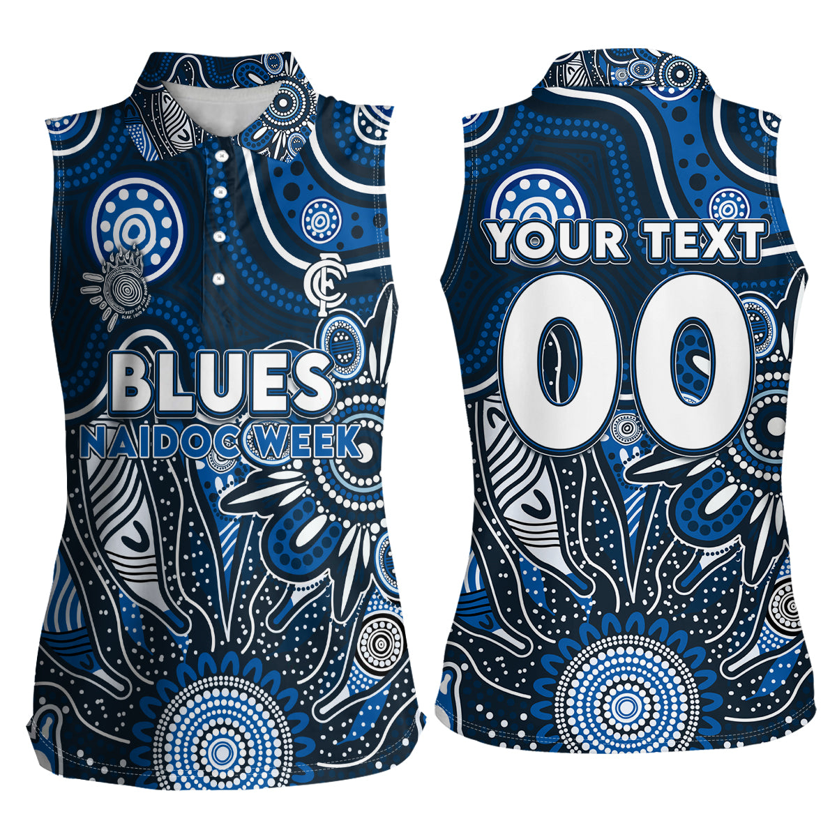 Personalised Blues NAIDOC Week 2024 Women Sleeveless Polo Shirt Aussie Aboriginal Art