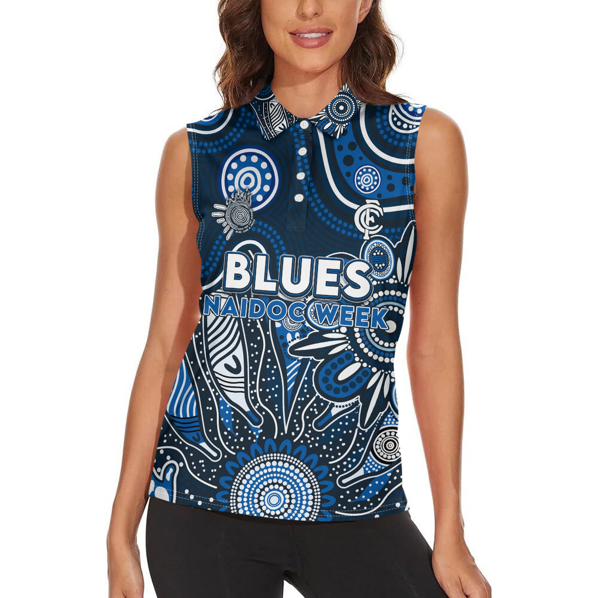 Personalised Blues NAIDOC Week 2024 Women Sleeveless Polo Shirt Aussie Aboriginal Art