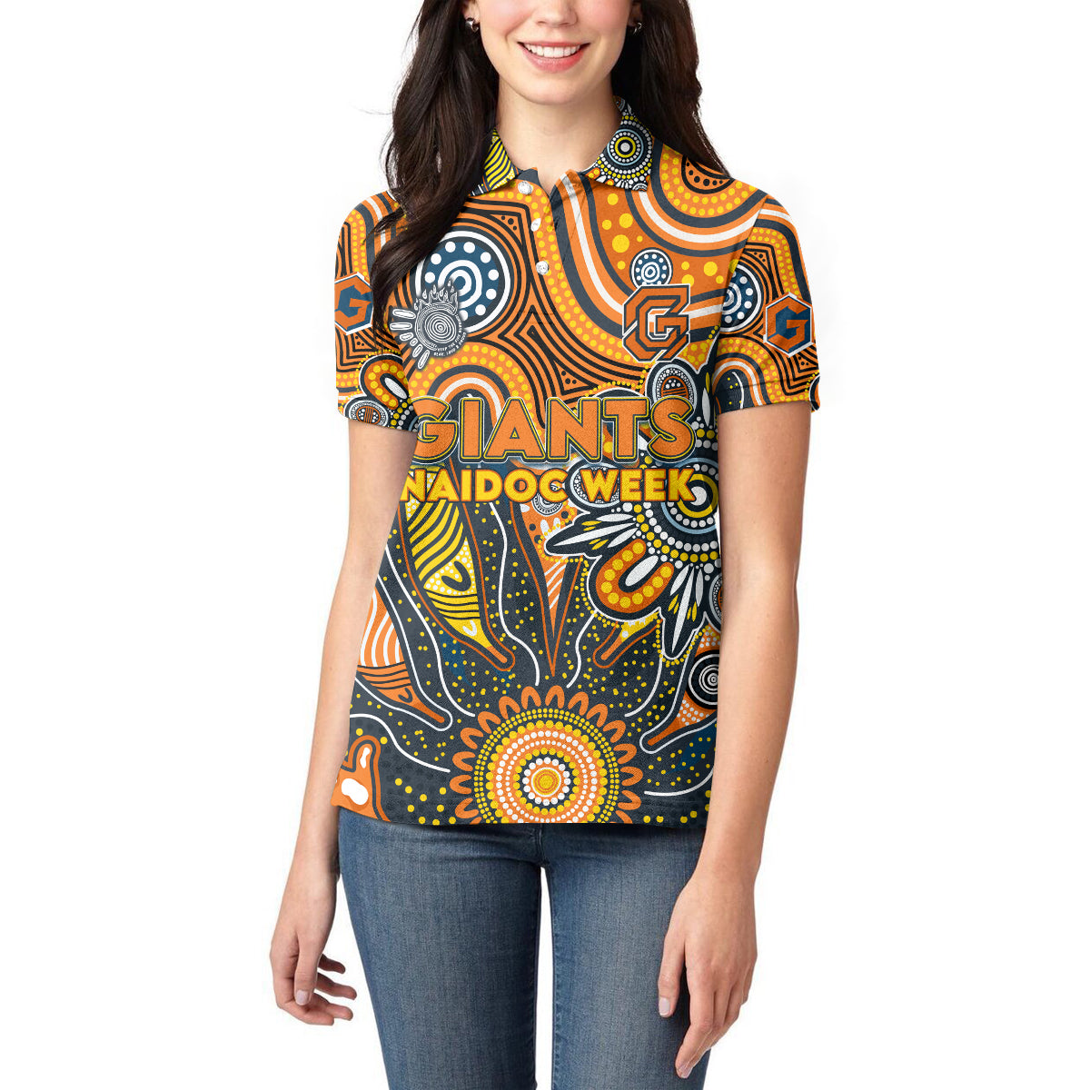 Personalised Giants NAIDOC Week 2024 Women Polo Shirt Aussie Aboriginal Art