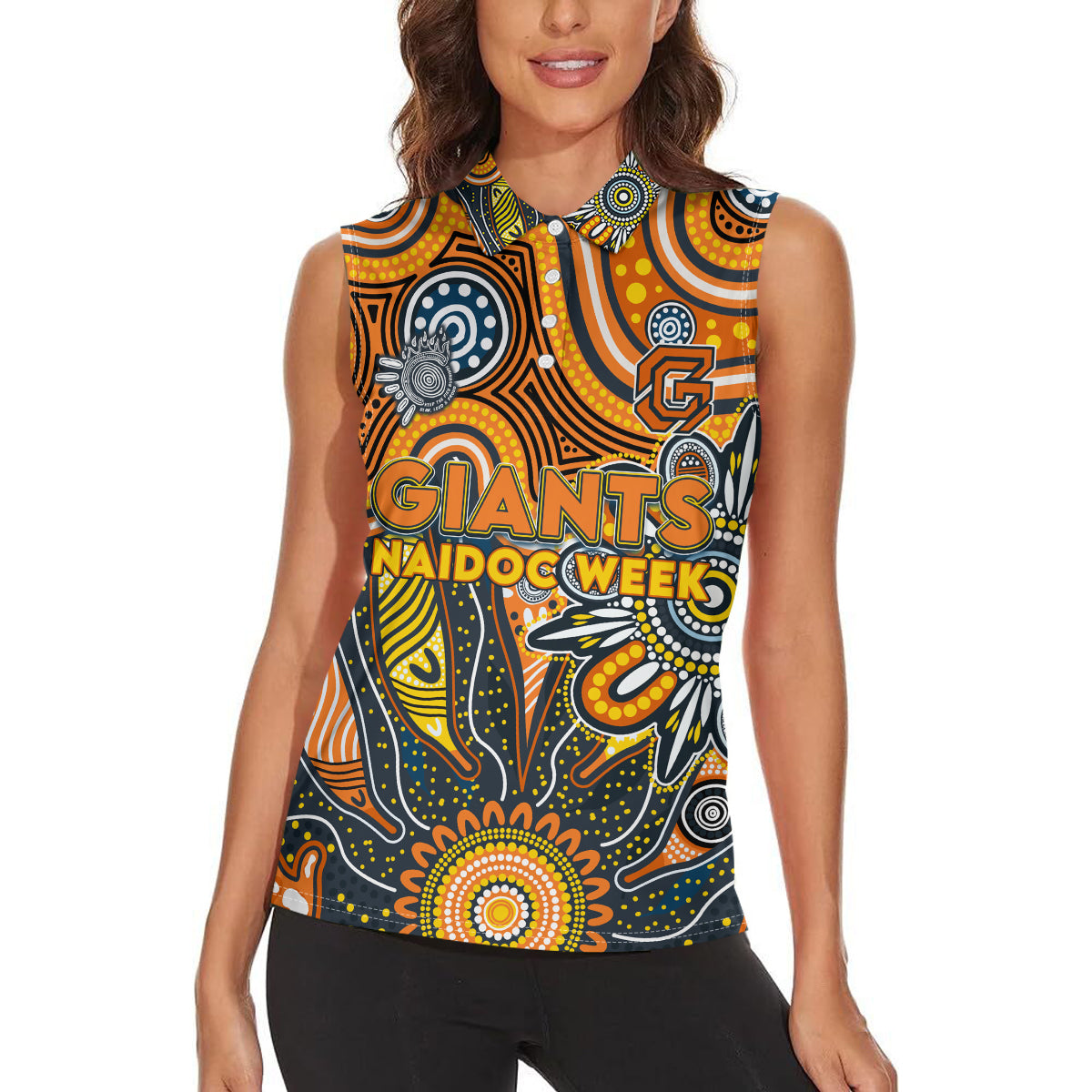 Personalised Giants NAIDOC Week 2024 Women Sleeveless Polo Shirt Aussie Aboriginal Art