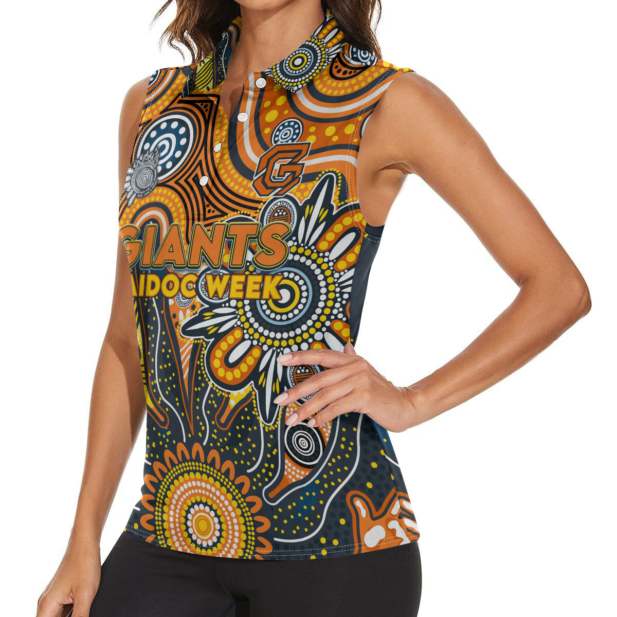 Personalised Giants NAIDOC Week 2024 Women Sleeveless Polo Shirt Aussie Aboriginal Art