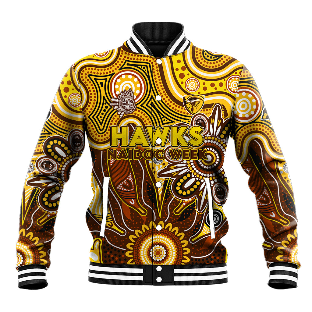 Personalised Hawks NAIDOC Week 2024 Baseball Jacket Aussie Aboriginal Art