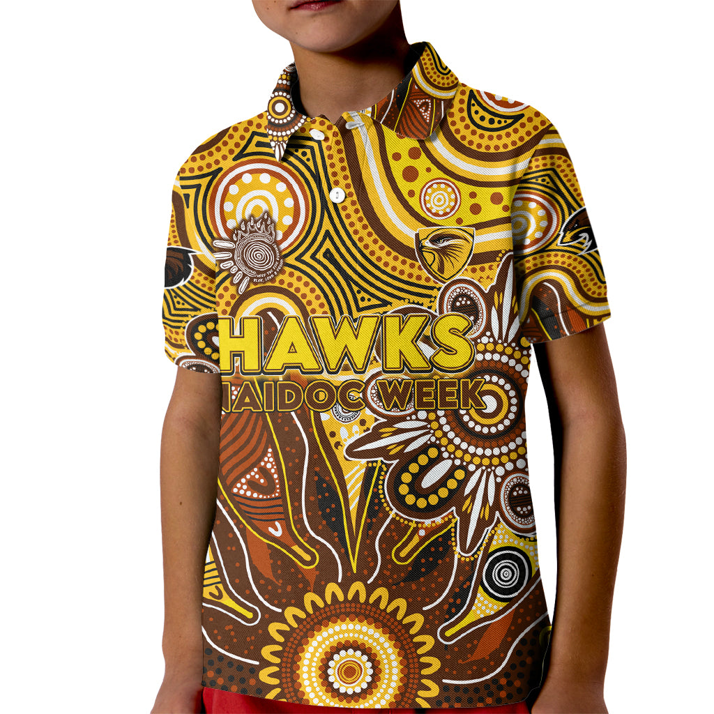 Personalised Hawks NAIDOC Week 2024 Kid Polo Shirt Aussie Aboriginal Art