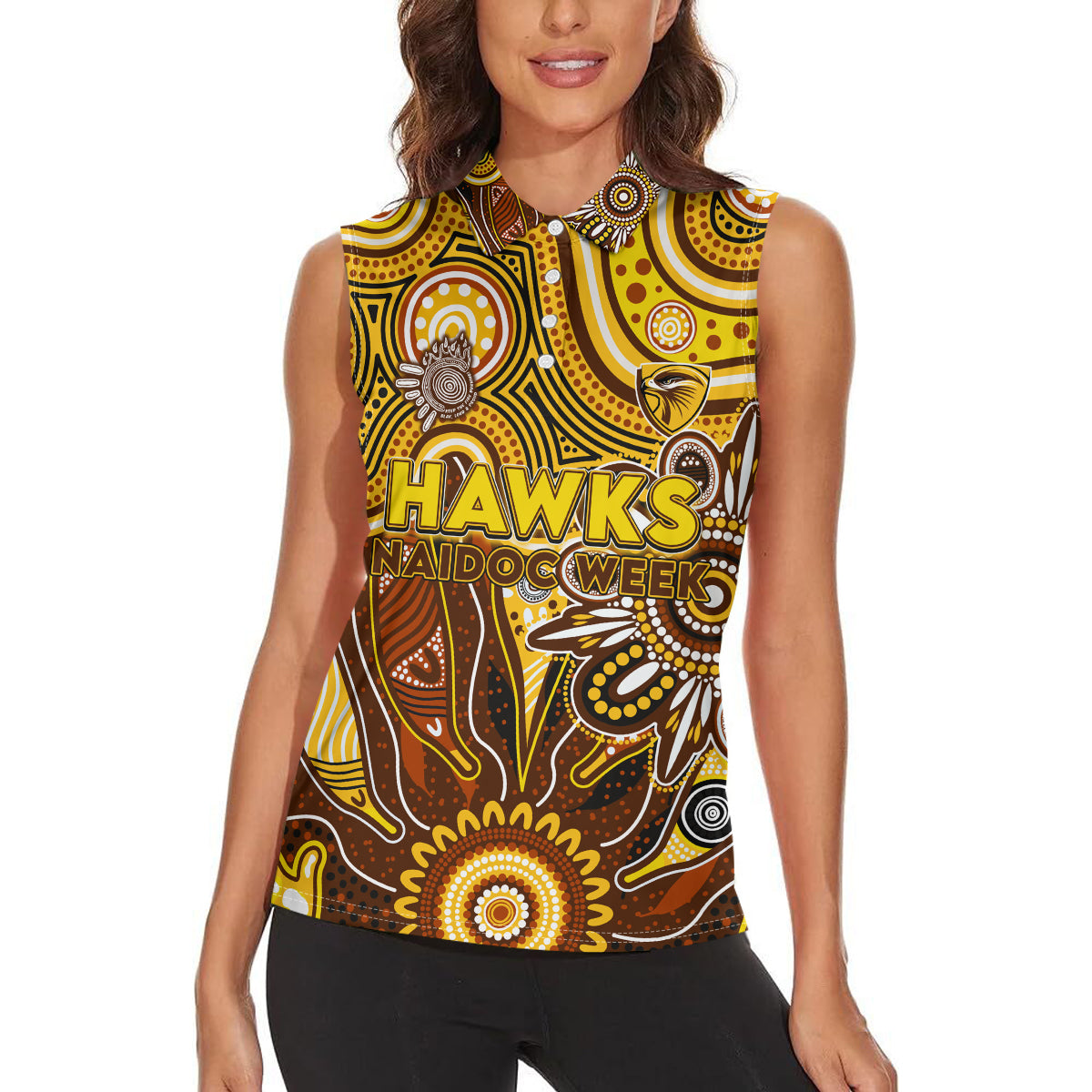 Personalised Hawks NAIDOC Week 2024 Women Sleeveless Polo Shirt Aussie Aboriginal Art