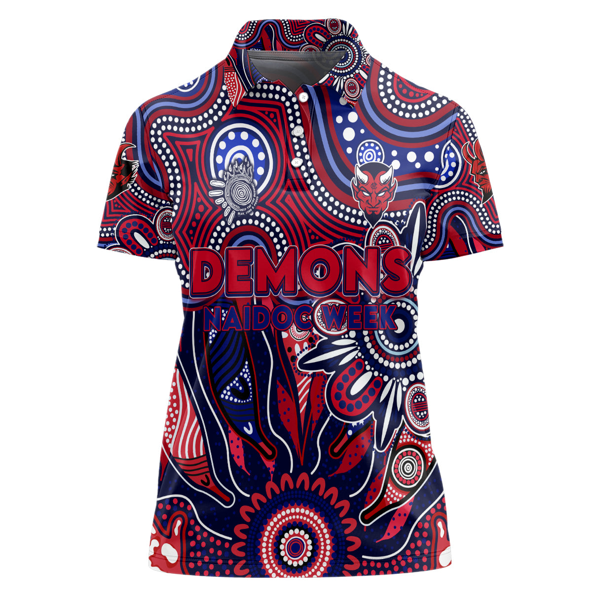 Personalised Demons NAIDOC Week 2024 Women Polo Shirt Aussie Aboriginal Art