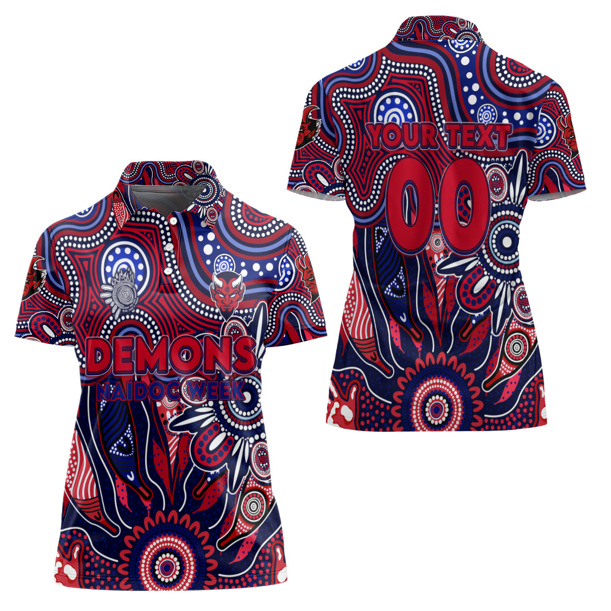 Personalised Demons NAIDOC Week 2024 Women Polo Shirt Aussie Aboriginal Art