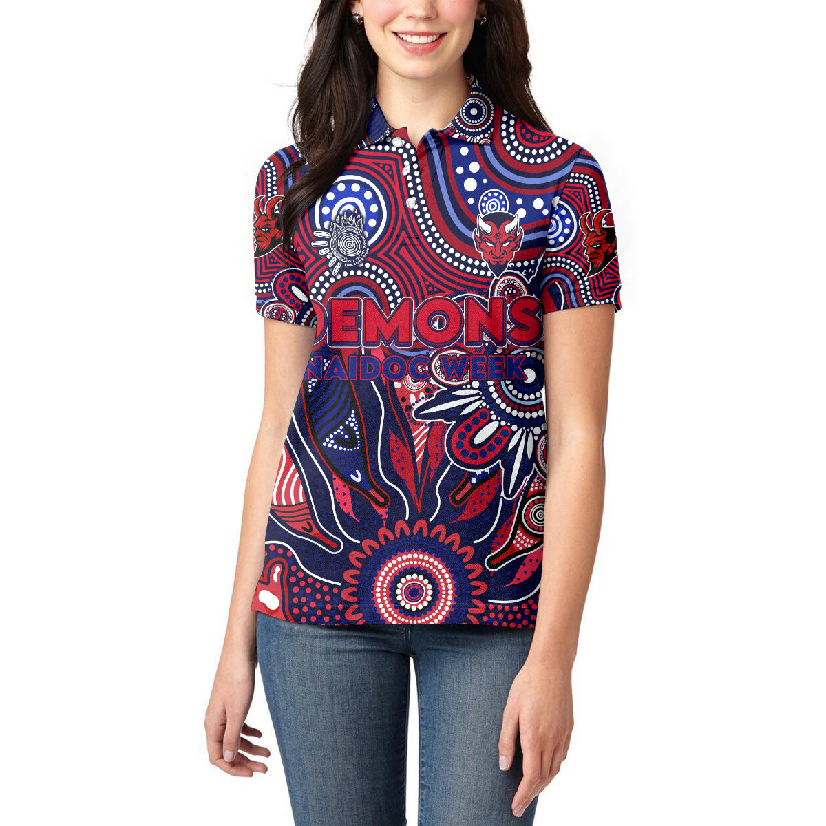 Personalised Demons NAIDOC Week 2024 Women Polo Shirt Aussie Aboriginal Art